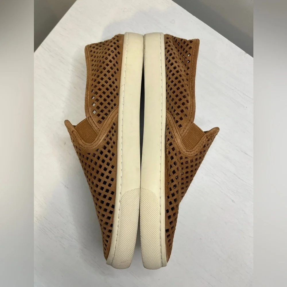 Tory Burch Jesse Suede Perforated Sneaker Tan Sz 9 Slip On